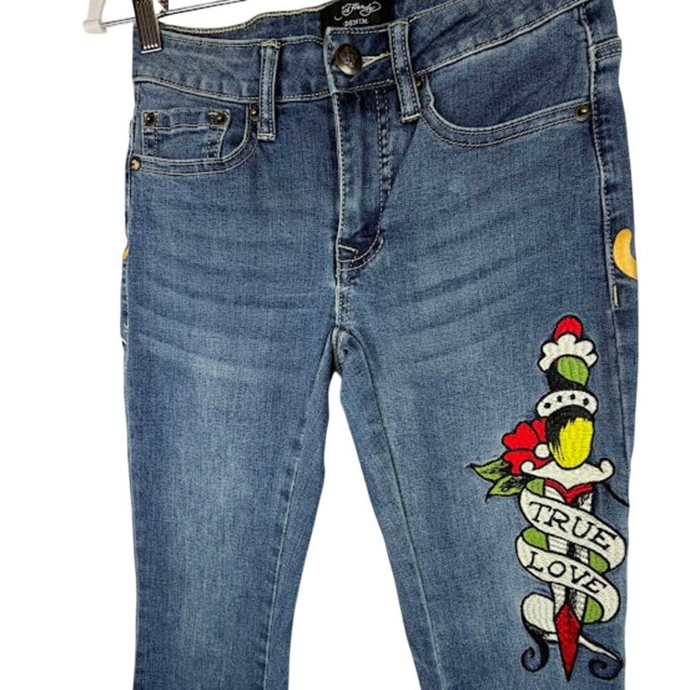 NWOT Ed Hardy "True Love" Slim Flare Jeans Y2K‎ Embroidered Medium Wash Size 24